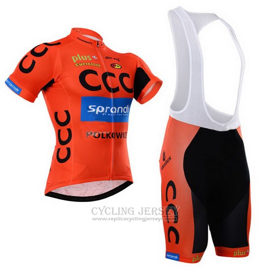 2015 Cycling Jersey CCC Black and Orange Short Sleeve and Bib Short
